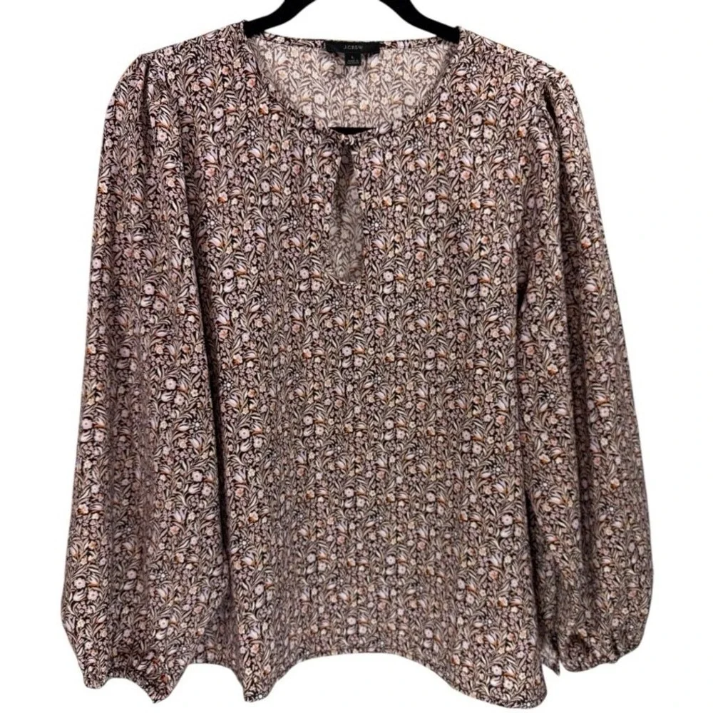 J. Crew Puff-sleeve Satin-back Crepe Top in‎ Floral Flourish L